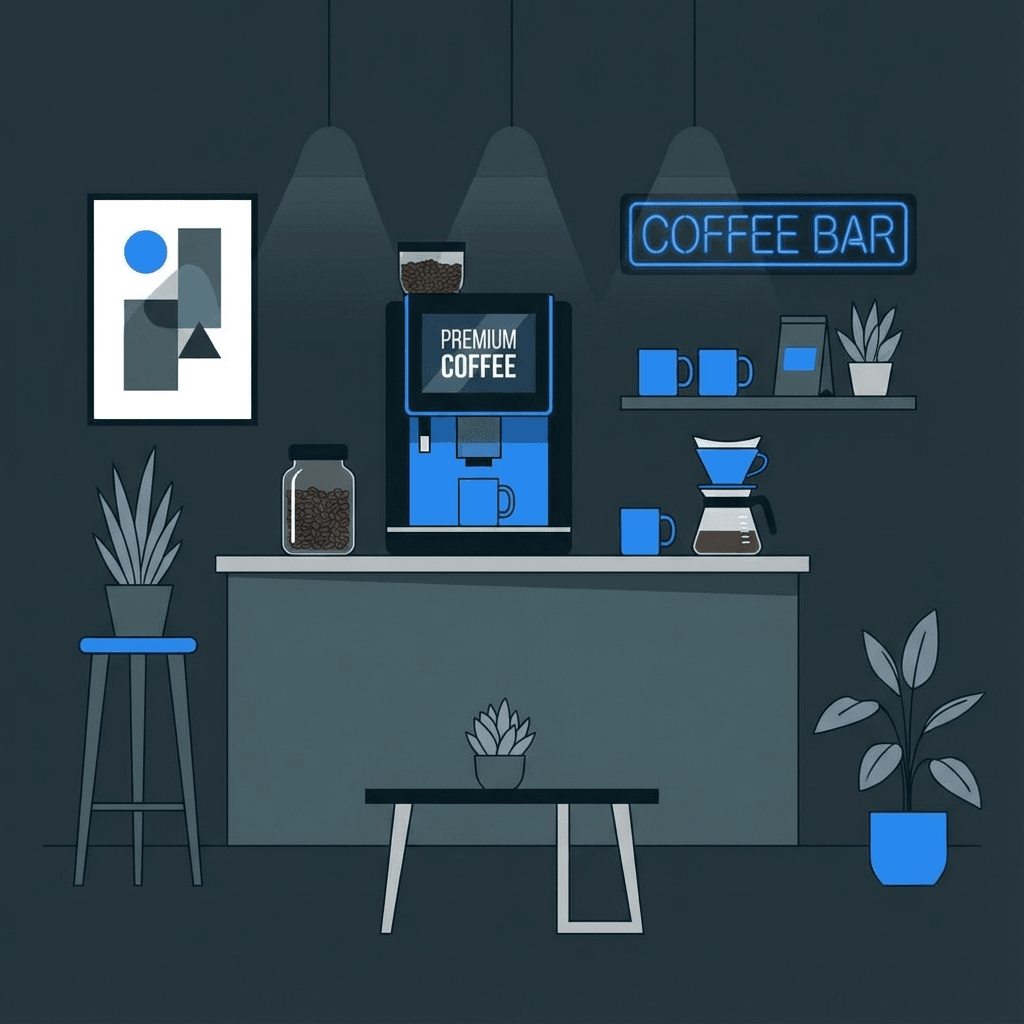 Illustration of office coffee drinks including espresso, latte and cappuccino